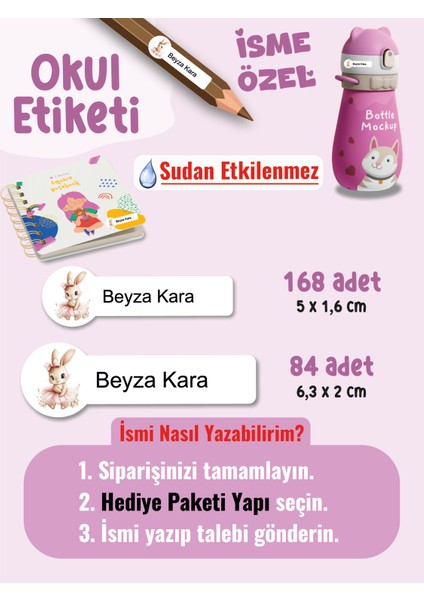 Okul Etiketi SUDAN ETKİLENMEZ, Kalem Defter Etiketi Sevimli Bebek Temalı Özel Isim Yazılabilen Etiket - 252ADET