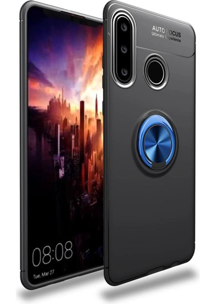 Huawei Y6P Kılıf Range Yüzüklü Silikon - Siyah-Mavi - EYESO7300-6065