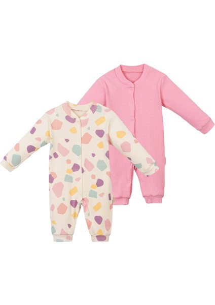 Manşetli Desenli Ikili Tulum Pembe