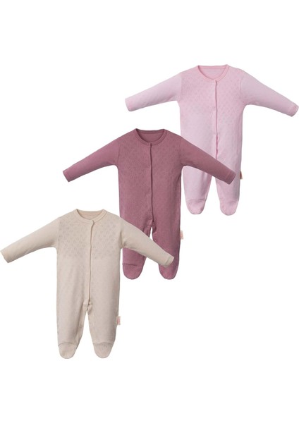 Desenli Üçlü Tulum Set Pembe