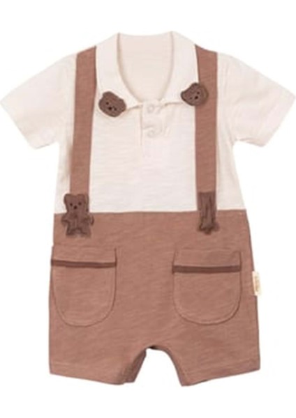 Ayıcık Kısa Kol Kısa Salopet Tulum Kahverengi