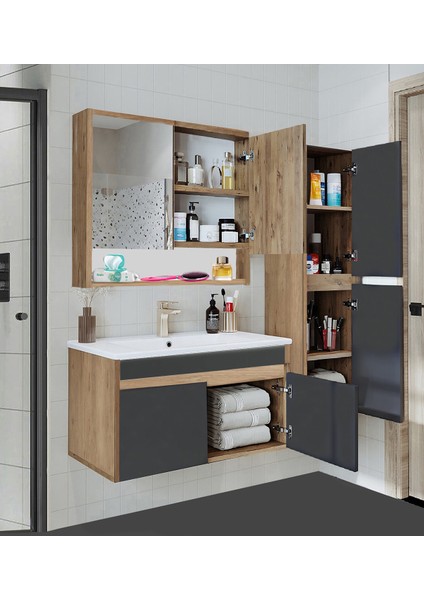 Serena Ea 100 cm Seramik Lavabolu Banyo Dolabı Seti, Boy Dolaplı, Mdf, 100+35 Cm, Hazır Kurulu fiyatları