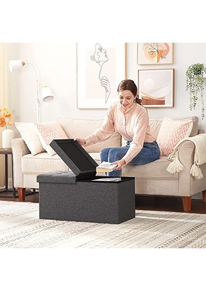 Saklama Alanlı Tabure Oturma Bankı Katlanabilir 2 Kişilik Yük Kapasitesi 300 kg Suni Deri Kırmızı 76 x 38 x 38 cm LSF40R, Koyu Gri, 76 x 38 x 38 cm fiyatları