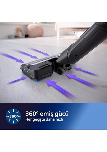 Speedpro Max Şarjlı Dik Süpürge, 25,2 V, 65 Dakikaya Kadar Çalışma Süresi, 2'si 1 Arada: Dikey ve El Süpürgesi Powercyclone 8, 360° Emiş Başlığı, Akıllı Dijital Ekran, XC7040/01 modelleri