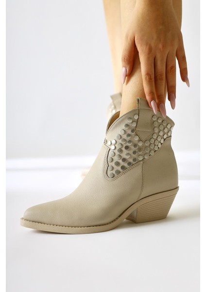 Tency Bej Zımba Detaylı Sivri Burunlu Western Bot