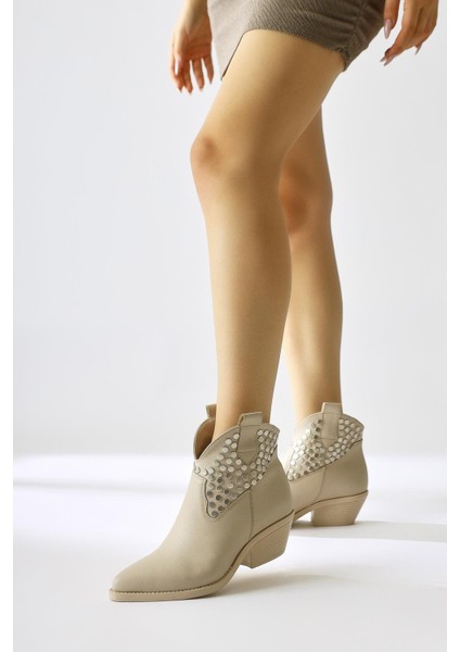 Tency Bej Zımba Detaylı Sivri Burunlu Western Bot modelleri