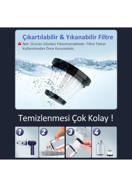 3 Kademeli Süper Şarjlı Araç Süpürgesi Ev-Ofis-Araba Kullanımı Çok Fonksiyonlu Emiş Gücü 15000PA - Üfleme Özellikli 1 Adet Filtre Hediye fiyatları