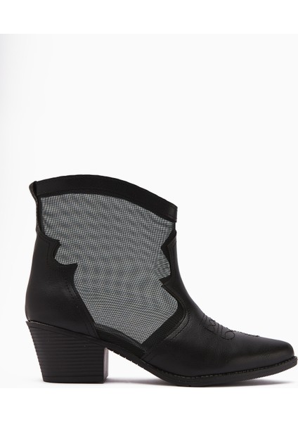 Sevala Siyah Nakışlı Trasparan Detaylı Western Kadın Yazlık Bot