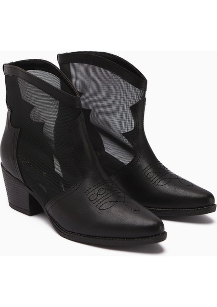 Sevala Siyah Nakışlı Trasparan Detaylı Western Kadın Yazlık Bot modelleri