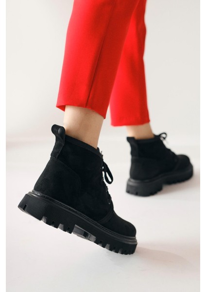 Venetia Siyah Süet Oval Burunlu Bağcıklı Bot indirimleri