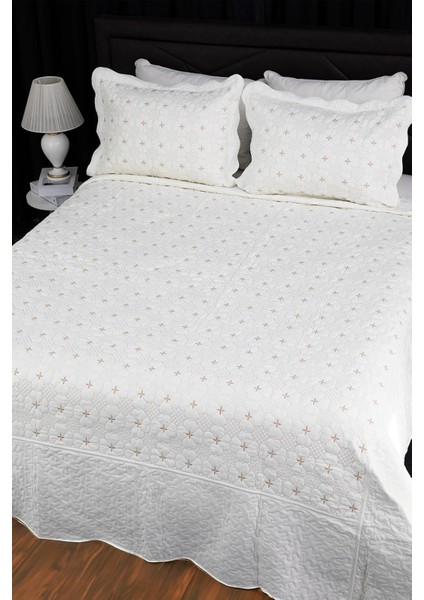 Nakışlı Kapitone Çift Kişilik Yatak Örtüsü - Gold