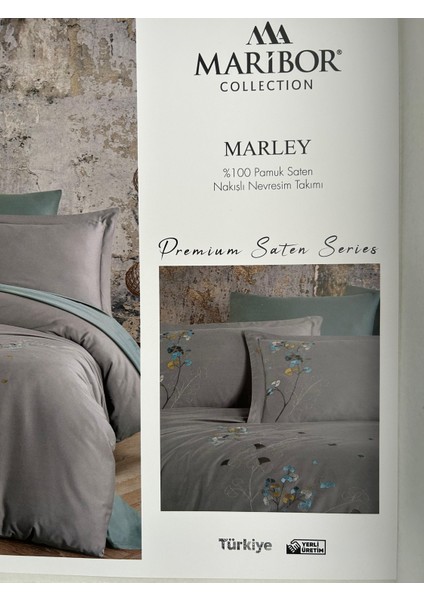Collection Marley - %100 Pamuk Saten Nakışlı Nevresim Takımı - Gri fırsatları