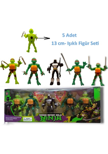 Ninja Kaplumbağlar Oyuncak Figür Seti 5 Li Set Aksesuarlı Işıklı Hareketli Kaliteli Ninja Turtles