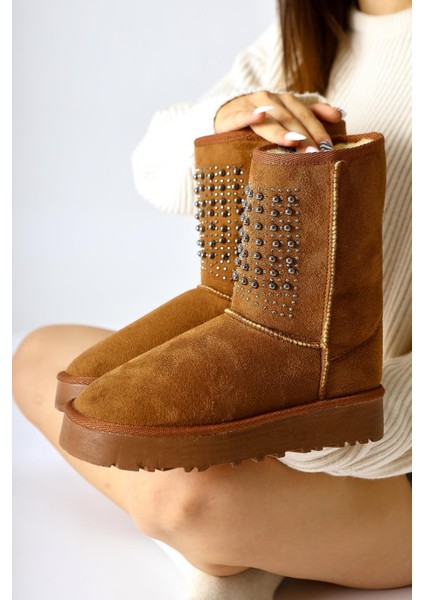 Anna-Li Taba Süet Içi Kürklü Boncuk Detaylı Çekme Bot