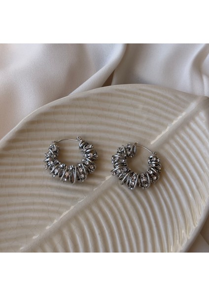 Silver Sarmal Taşlı Küpe
