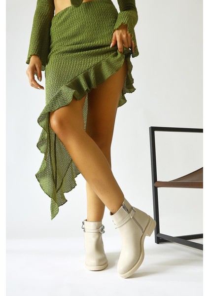 Sydra Bej Oval Burunlu Çıkarılabilir Aksesuarlı Bot modelleri