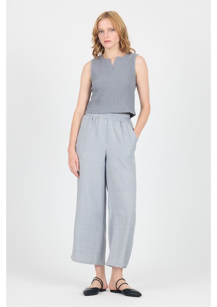 Gri Pamuklu Bel Lastikli Bol Paça Pantolon 4657