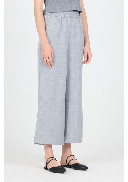 Gri Pamuklu Bel Lastikli Bol Paça Pantolon 4657 modelleri