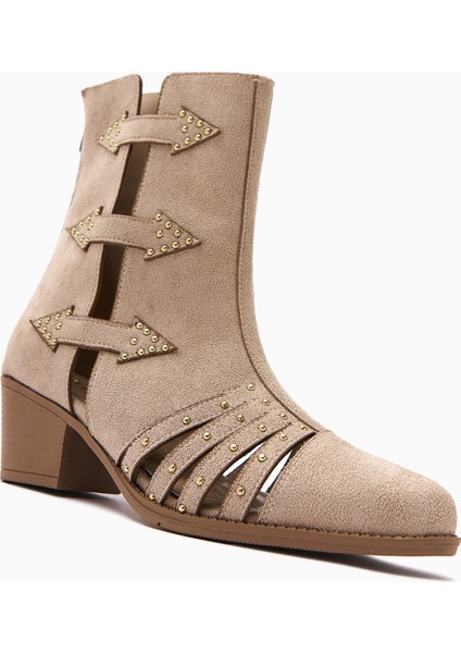 Mayra Bej Süet Troklu Arkadan Fermuarlı Kadın Western Yazlık Bot fiyatları