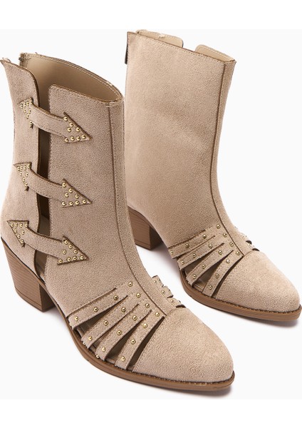 Mayra Bej Süet Troklu Arkadan Fermuarlı Kadın Western Yazlık Bot modelleri