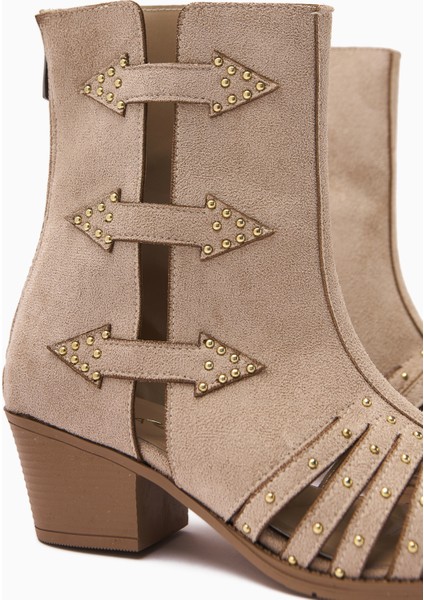 Mayra Bej Süet Troklu Arkadan Fermuarlı Kadın Western Yazlık Bot fırsatları