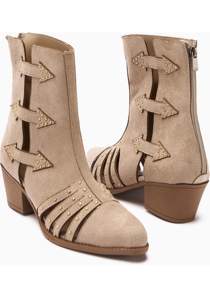Mayra Bej Süet Troklu Arkadan Fermuarlı Kadın Western Yazlık Bot indirimleri
