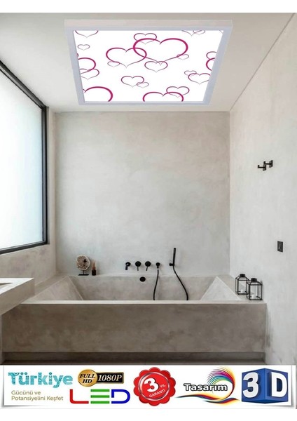 Banyo Avize Kalp Tavana Model 60WATT, Beyaz Işık LED Lamba, Beyaz Çerçeveli modelleri