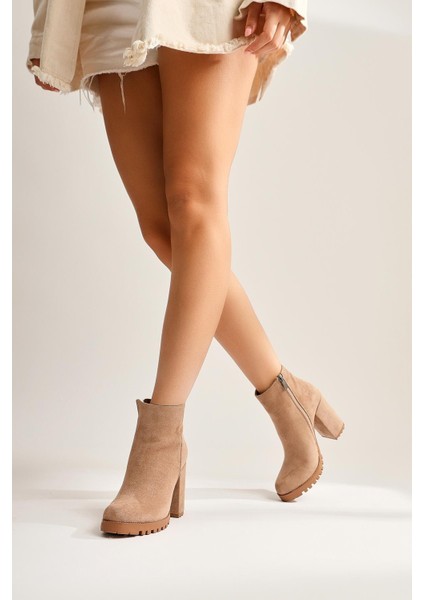 Bahiya Vizon Süet Oval Burunlu Fermuarlı Topuklu Bot modelleri