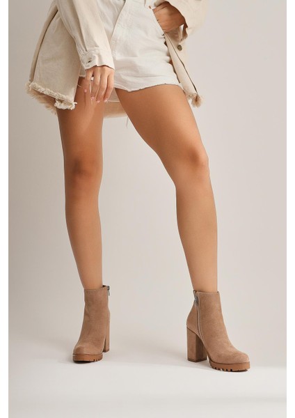 Bahiya Vizon Süet Oval Burunlu Fermuarlı Topuklu Bot fırsatları