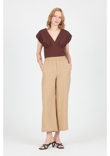 Vizon Pamuklu Bel Lastikli Bol Paça Pantolon 4657