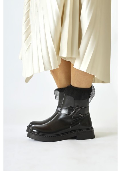 Birta Siyah Rugan Toka Detaylı Oval Burunlu Bot fiyatları