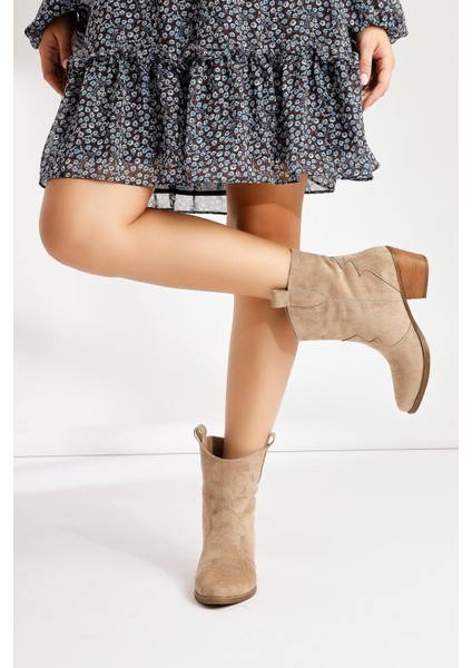 Joo Vizon Süet Sivri Burunlu Nakışlı Western Bot indirimleri