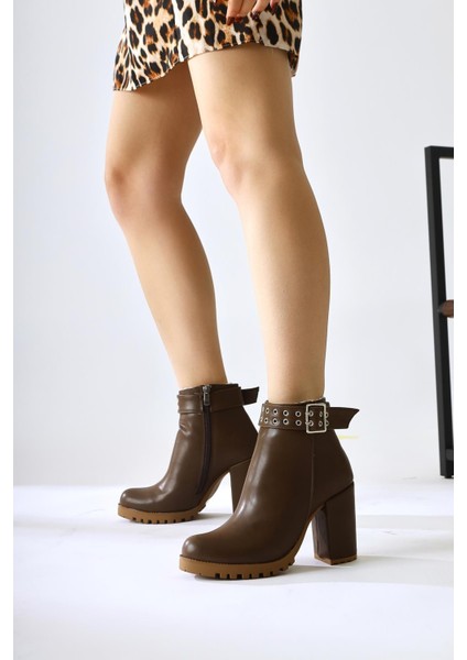 Jonny Kahve Kemer Detaylı Oval Burunlu Fermuarlı Bot modelleri