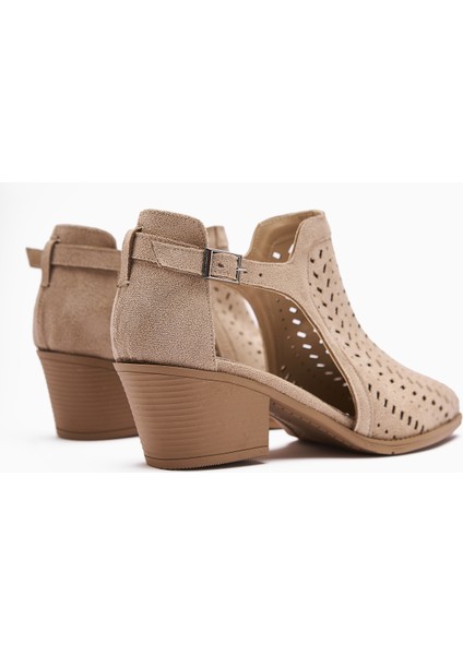 Julian Bej Süet Delikli Kalın Topuklu Kadın Western Yazlık Bot indirimleri
