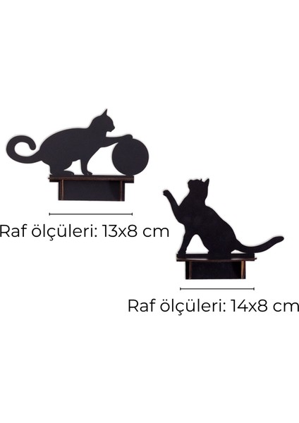 Dekoratif Kedi Figürlü Duvar Rafı Seti | 2 Parça Mdf Ahşap Raf | Siyah Şık Tasarım modelleri