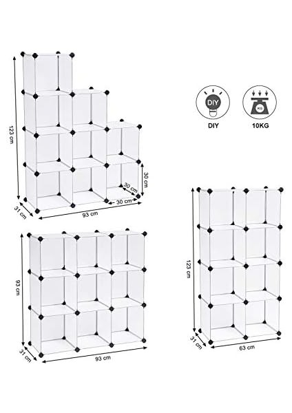 9 Bölmeli Raf Sistemi, Ayakkabı Rafı, Banyo Rafı, Giysi Dolabı, Oyuncak Dolabı, 93 x 31 x 123 Cm, Beyaz LPC115S fiyatları
