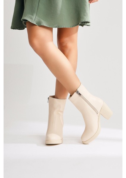 Elianne Bej Oval Burunlu Topuklu Bot modelleri