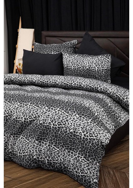 Leopar Desenli Lastikli Çarşaflı Çift Kişilik Nevresim Takımı
