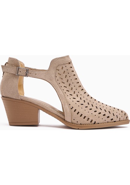 Julian Bej Süet Delikli Kalın Topuklu Kadın Western Yazlık Bot modelleri