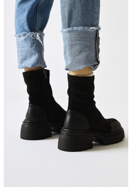 Juna Siyah Süet Cilt Deri Detaylı Çorap Bot fırsatları