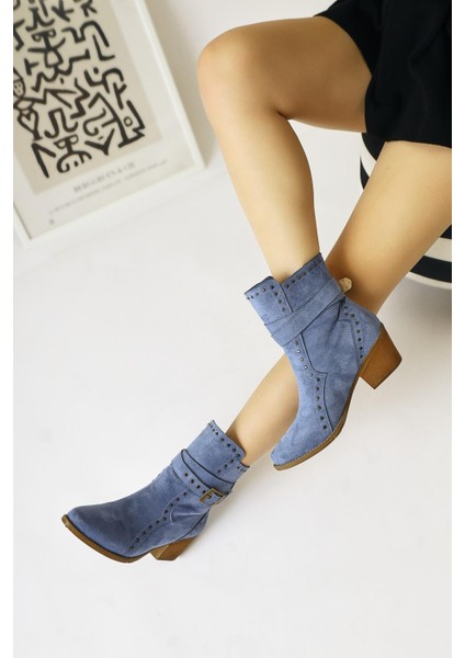 Torin Mavi Süet Zımba Detaylı Kemerli Sivri Burunlu Western Bot fırsatları