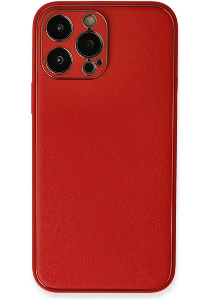 iPhone 13 Pro Max Kılıf Coco Deri Silikon Kapak - Kırmızı - EYESO9125-5455