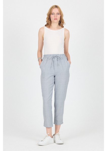 Gri Pamuklu Bel Lastikli Düz Paça Düz Paça Pantolon 4800