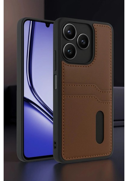 Realme Note 50 4g Kılıf Sara Kartvizitli Deri Kılıf - Taba - EYESO8146-9399