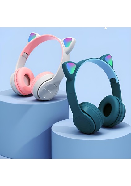 Bluetooth Kulaklık P47M Kedili Kulaklık Cat Rgb LED Işıklı Çocuk Kulaklık Bt 5.0 Kulaküstü modelleri