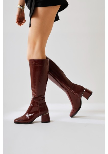 Miami Bordo Kırışık Rugan Küt Burunlu Çizme modelleri