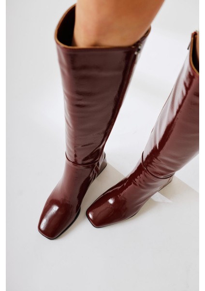 Miami Bordo Kırışık Rugan Küt Burunlu Çizme fırsatları