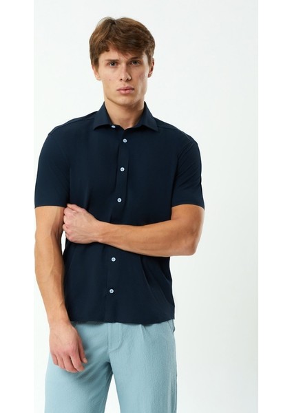 Erkek Lacivert Pike Gömlek