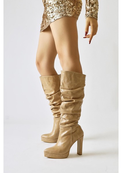 Raven Vizon Kroko Desen Derili Sivri Burunlu Yüksek Topuklu Platformlu Çizme modelleri