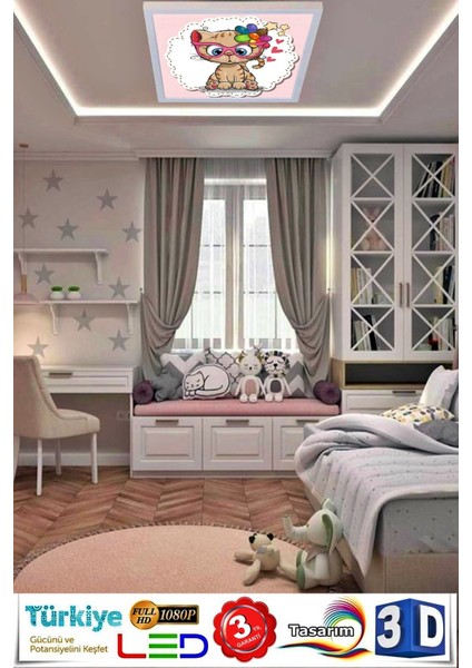 Kedicik Çocuk Odası Tavan Aydınlatma LED AVIZE,60CM Kare, 60WATT Modern Çerçeve fiyatları